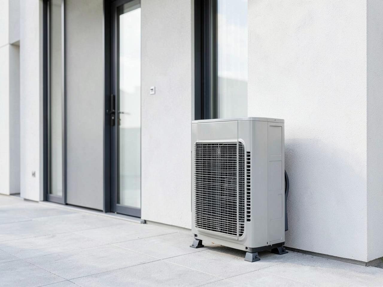 Viessmann Wärmepumpe Außengerät vor einem modernen Wohnhaus in Ulm